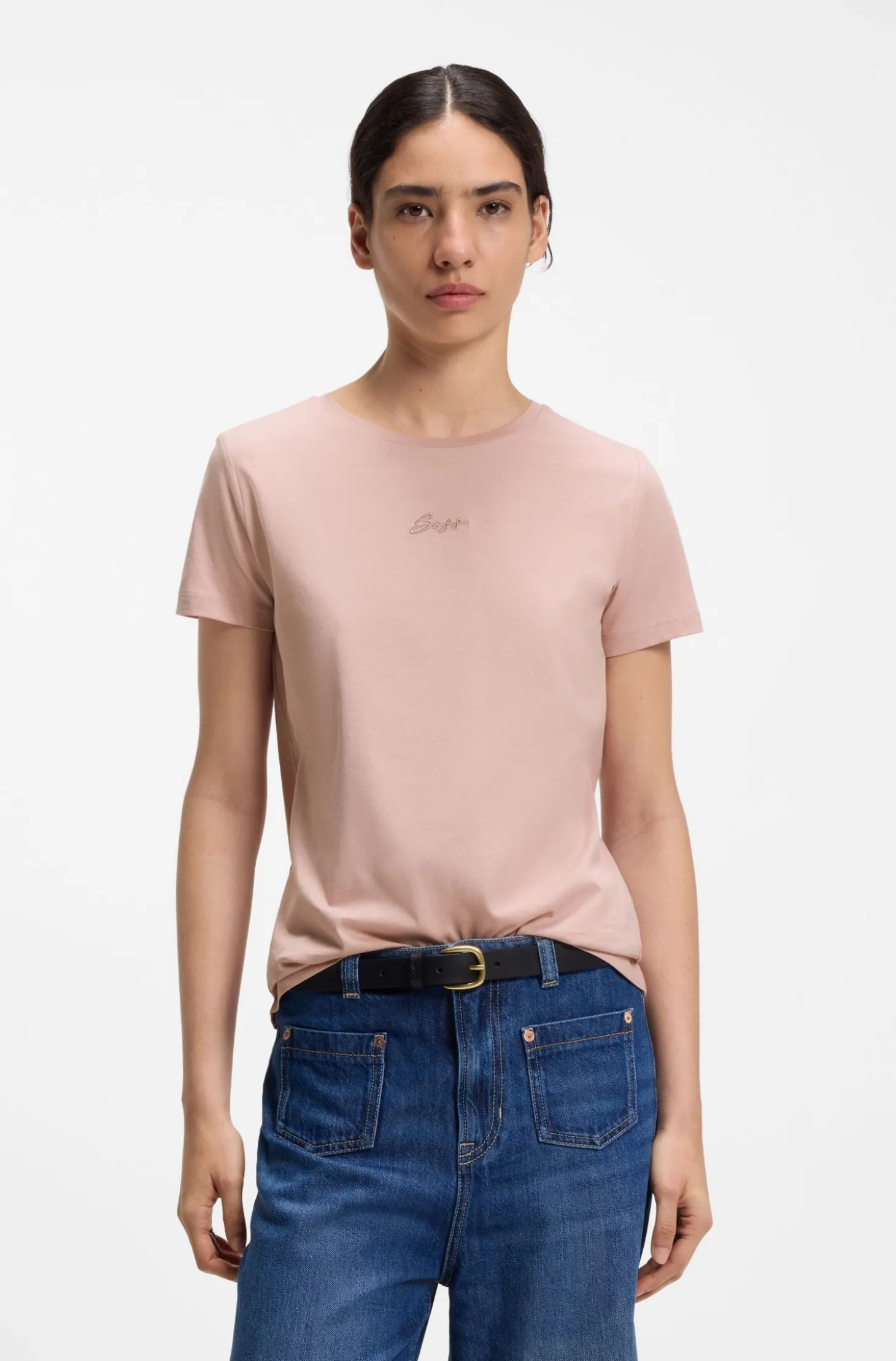 Slim-fit cotton T-shirt with handwritten logo embroidery