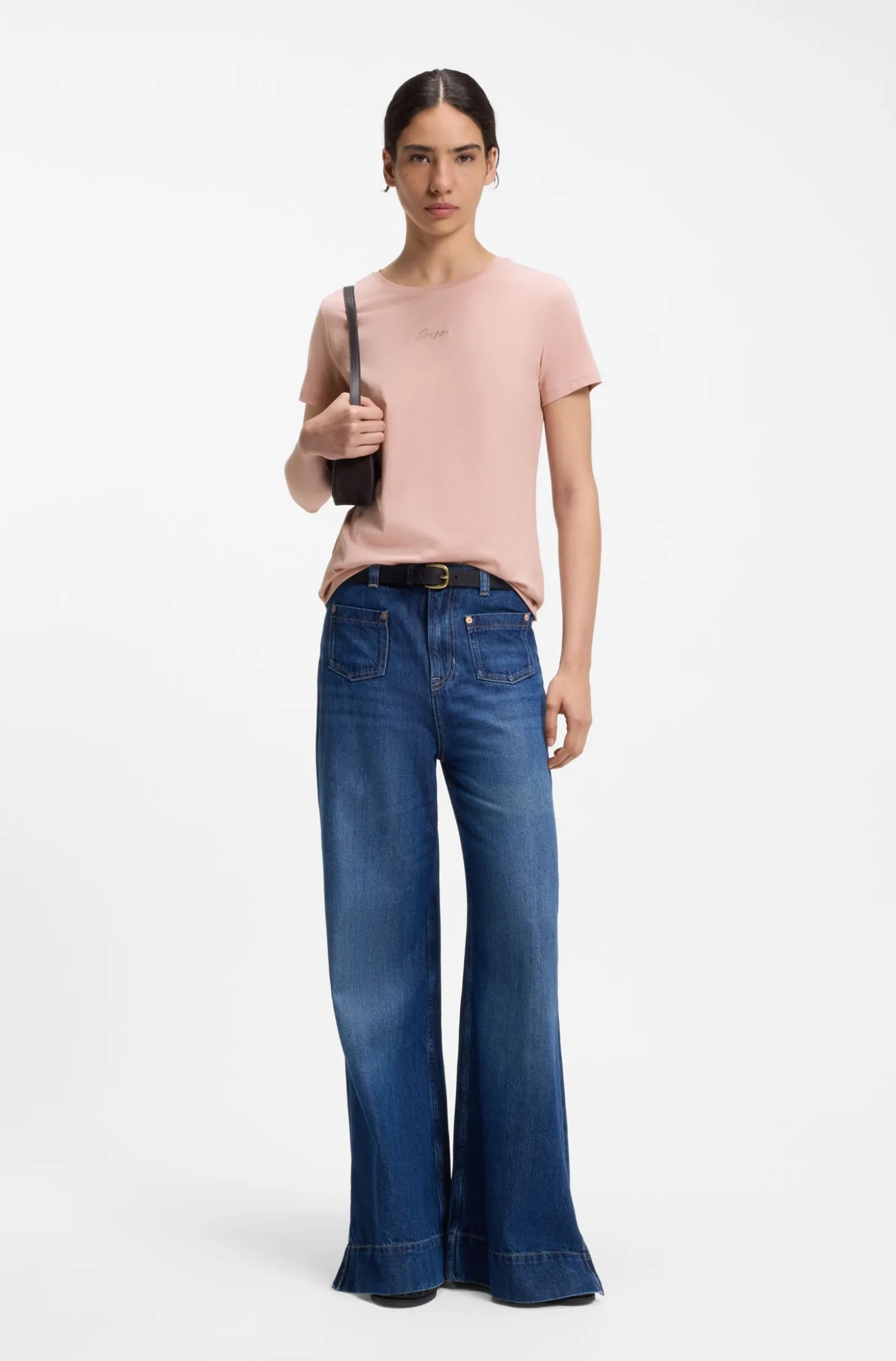 Slim-fit cotton T-shirt with handwritten logo embroidery