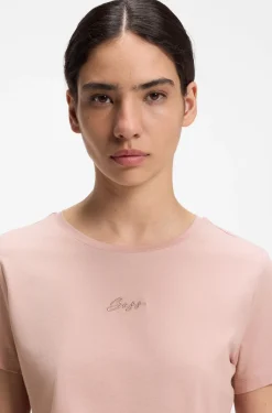 Slim-fit cotton T-shirt with handwritten logo embroidery