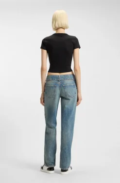 Slim-fit cropped T-shirt in stretch cotton
