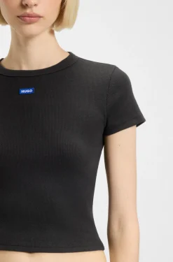 Slim-fit cropped T-shirt in stretch cotton