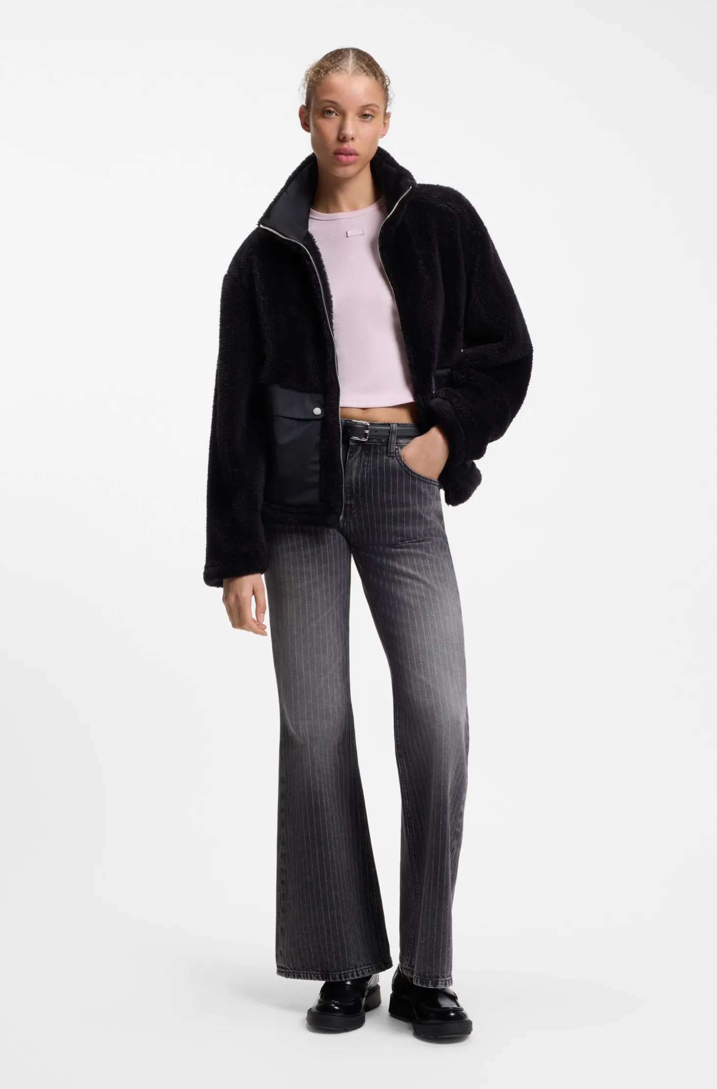Slim-fit cropped T-shirt in stretch cotton