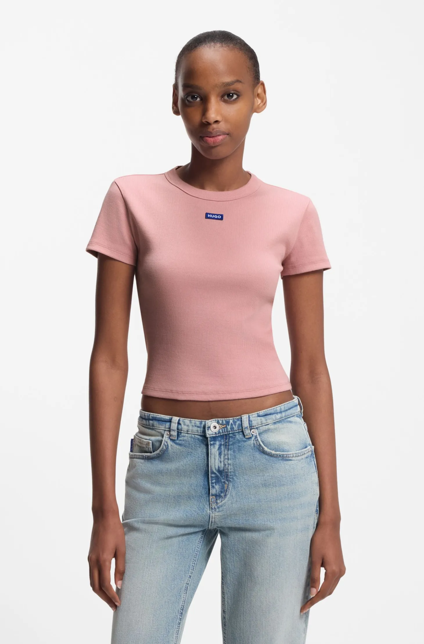 Slim-fit cropped T-shirt in stretch cotton