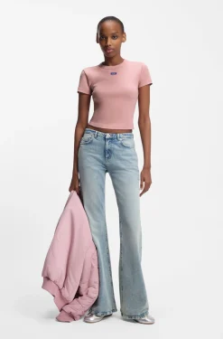 Slim-fit cropped T-shirt in stretch cotton