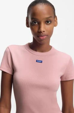 Slim-fit cropped T-shirt in stretch cotton