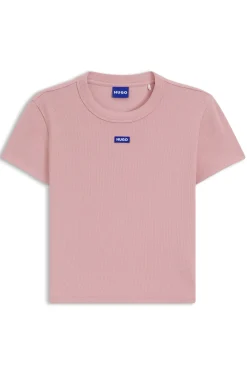 Slim-fit cropped T-shirt in stretch cotton