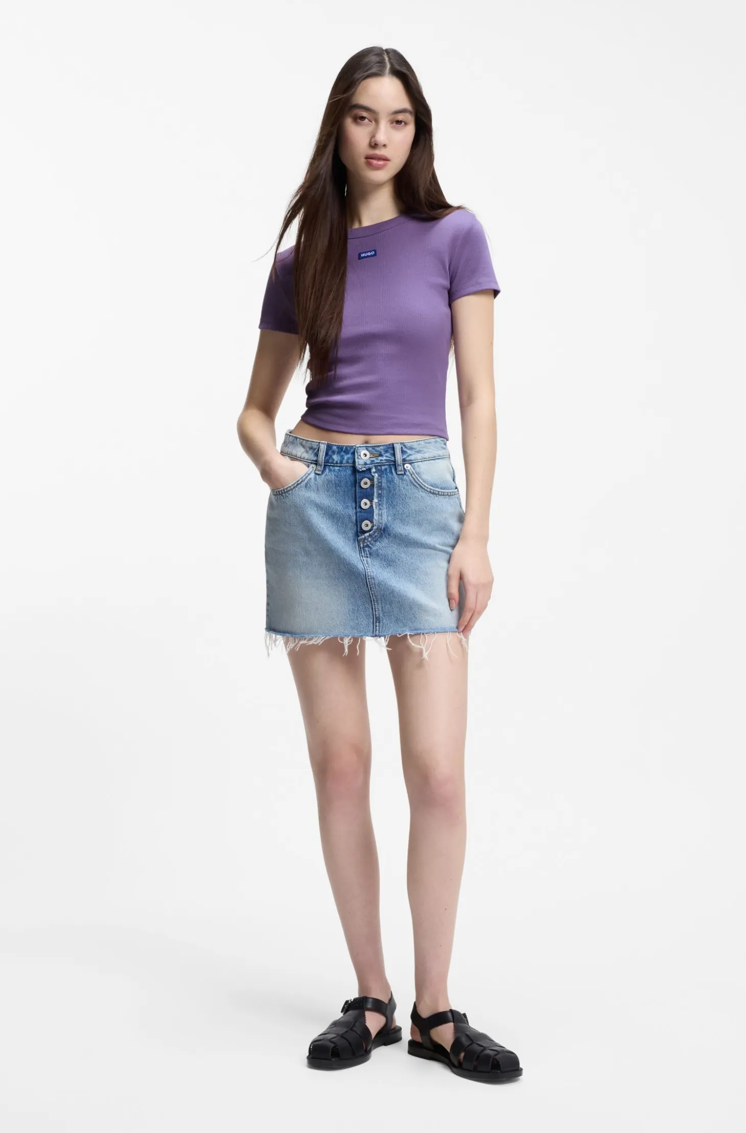 Slim-fit cropped T-shirt in stretch cotton