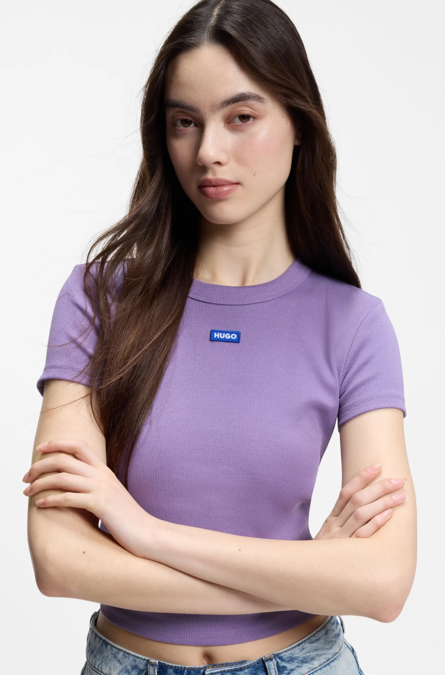 Slim-fit cropped T-shirt in stretch cotton