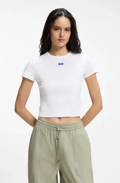 Slim-fit cropped T-shirt in stretch cotton