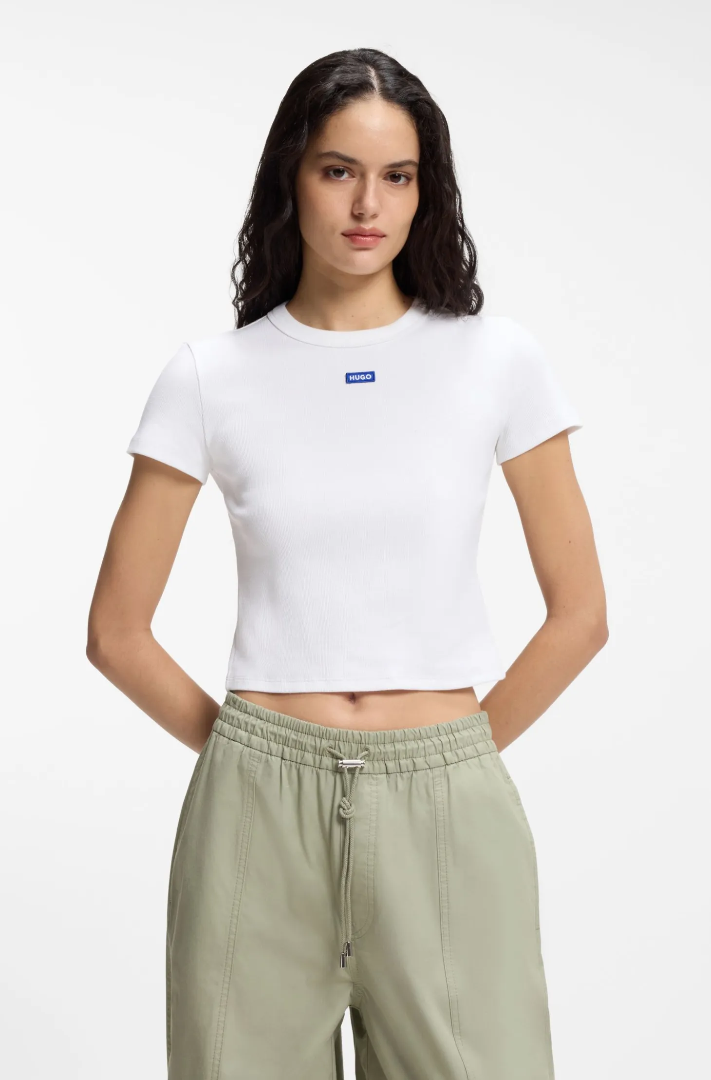 Slim-fit cropped T-shirt in stretch cotton