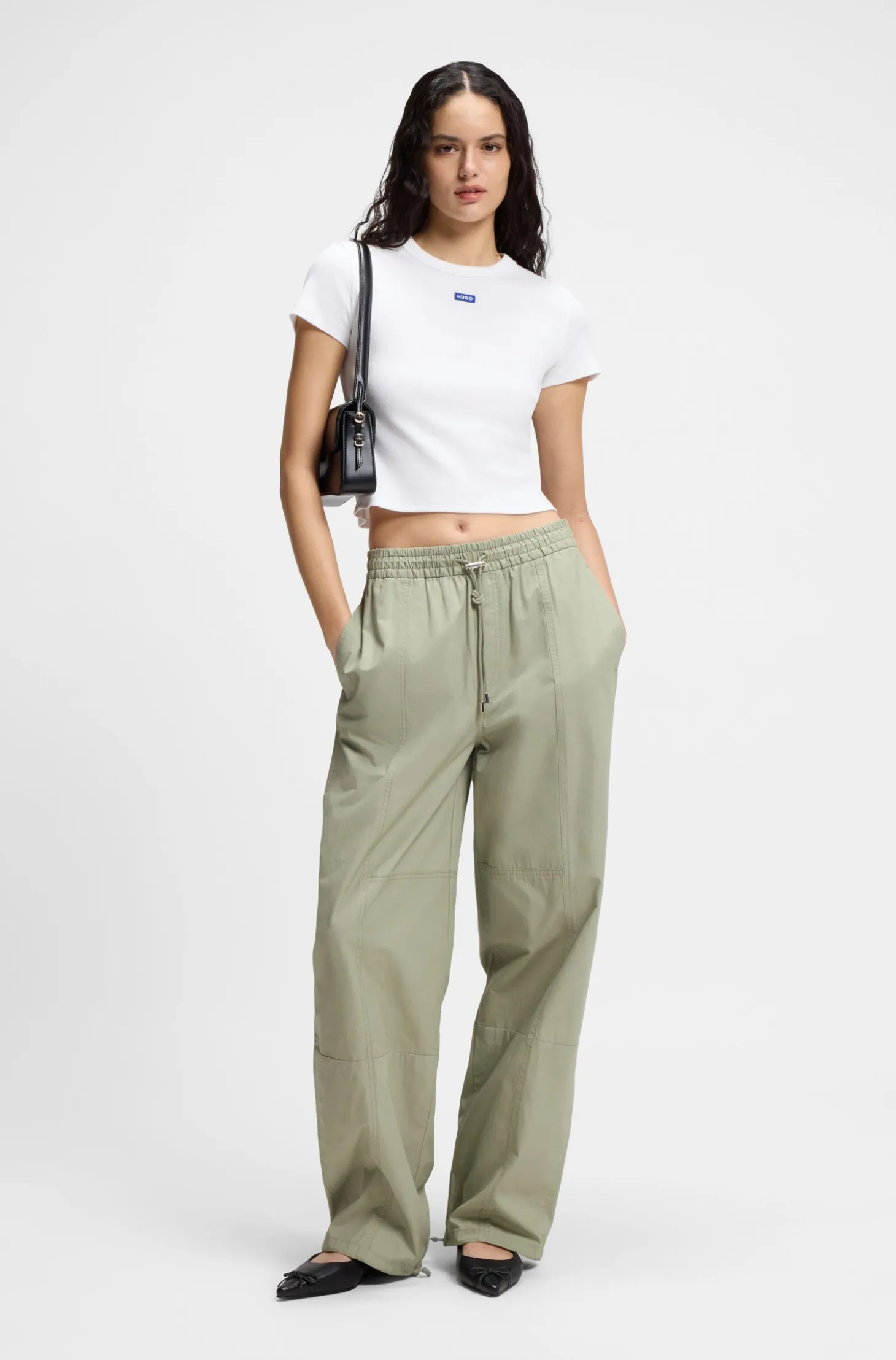Slim-fit cropped T-shirt in stretch cotton