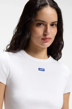 Slim-fit cropped T-shirt in stretch cotton