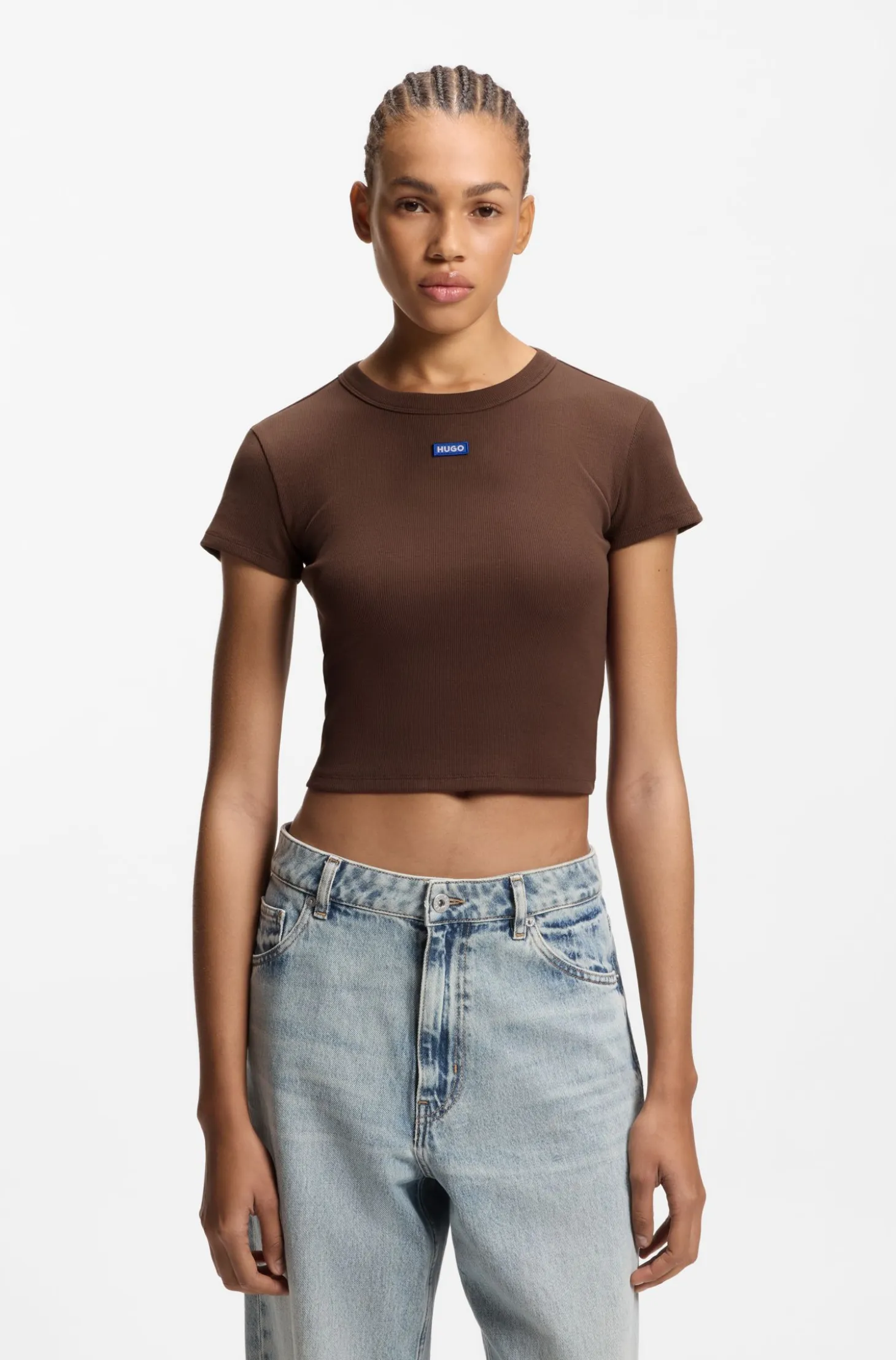 Slim-fit cropped T-shirt in stretch cotton