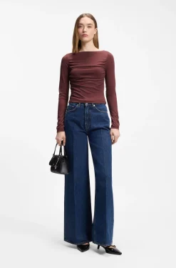 Slim-fit cupro top with modern boatneck