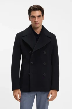 Slim-fit double-breasted coat in a wool blend