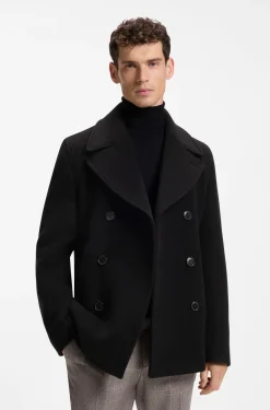 Slim-fit double-breasted coat in a wool blend