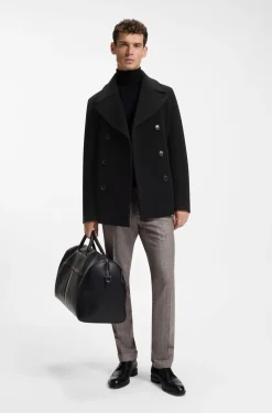 Slim-fit double-breasted coat in a wool blend