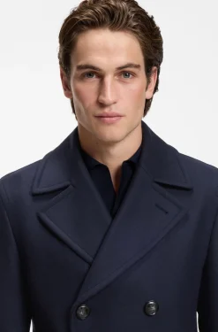 Slim-fit double-breasted short coat in a wool blend
