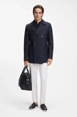 Slim-fit double-breasted short coat in a wool blend