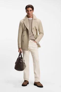 Slim-fit double-breasted short coat in a wool blend