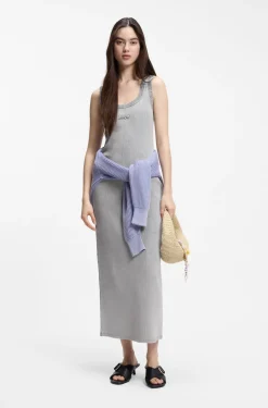 Slim-fit dress in stretch cotton with embossed logo
