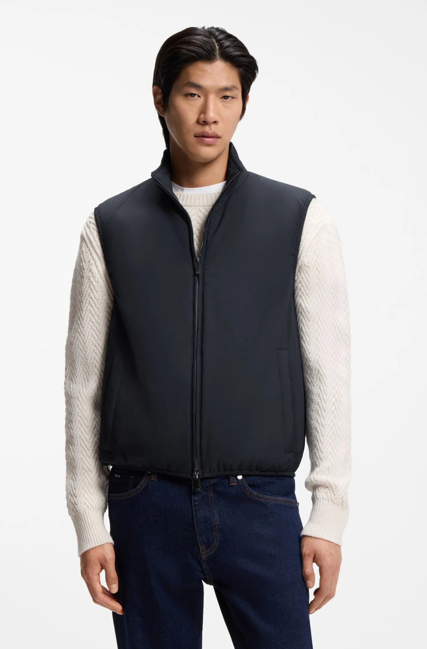 Slim-fit gilet in water-repellent performance-stretch fabric