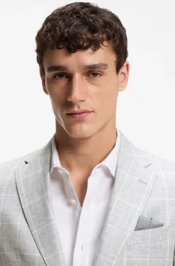 Slim-fit jacket in checked linen and virgin wool