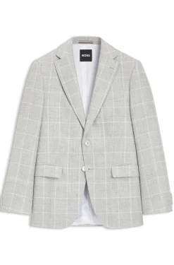 Slim-fit jacket in checked linen and virgin wool