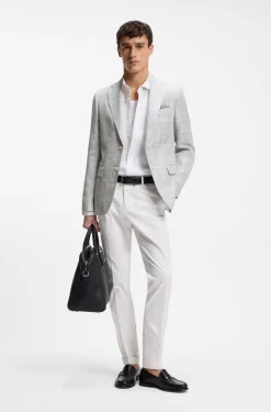 Slim-fit jacket in checked linen and virgin wool