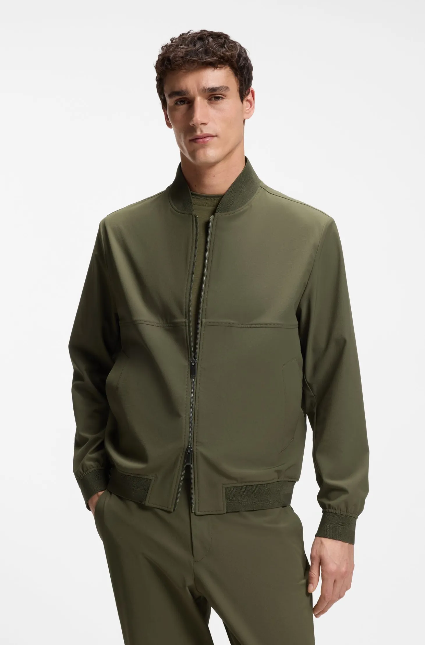 Slim-fit jacket in micro-patterned stretch fabric