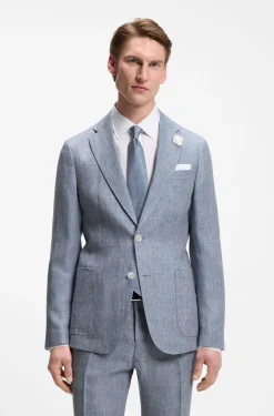 Slim-fit jacket in patterned linen