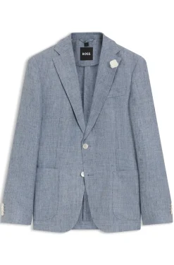 Slim-fit jacket in patterned linen