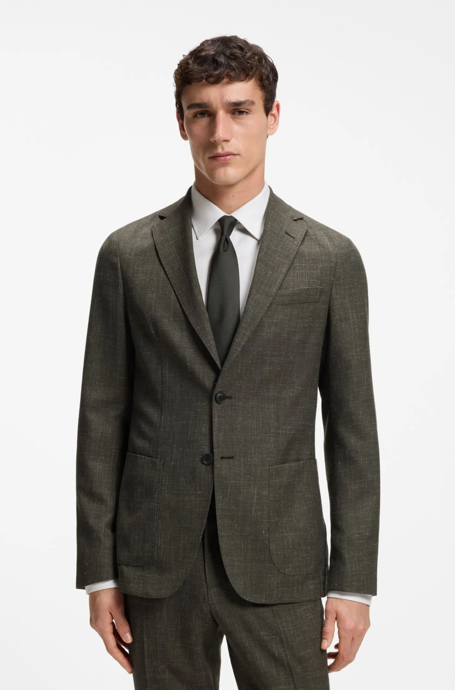 Slim-fit jacket in virgin wool and linen