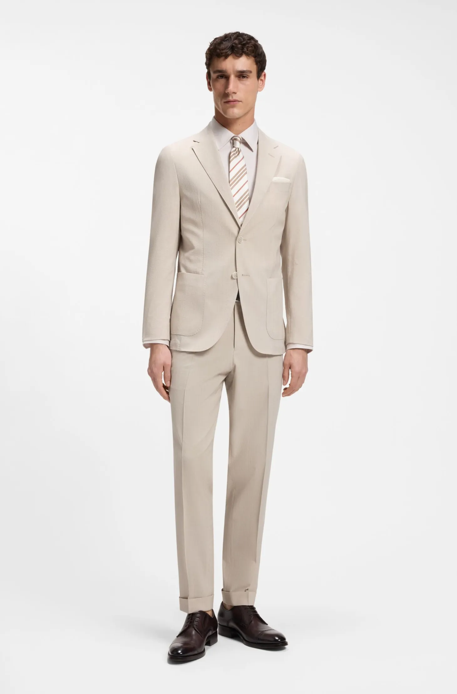 Slim-fit jacket in wool-blend seersucker