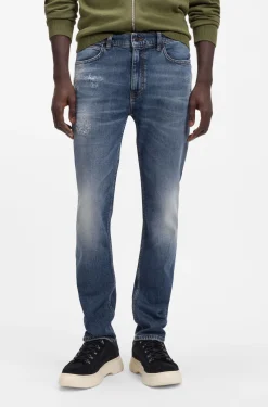 Slim-fit jeans in dark-blue comfort-stretch denim