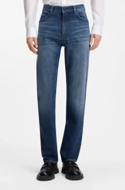 Slim-fit jeans in dark-blue comfort-stretch denim
