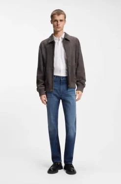 Slim-fit jeans in dark-blue comfort-stretch denim