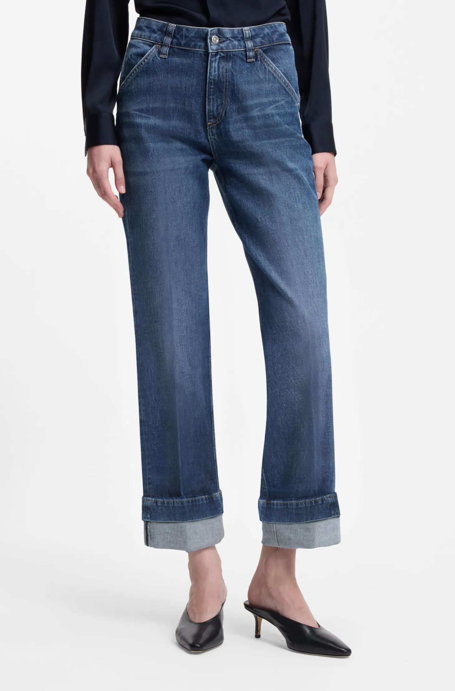 Slim-fit jeans in indigo stretch denim with turnups