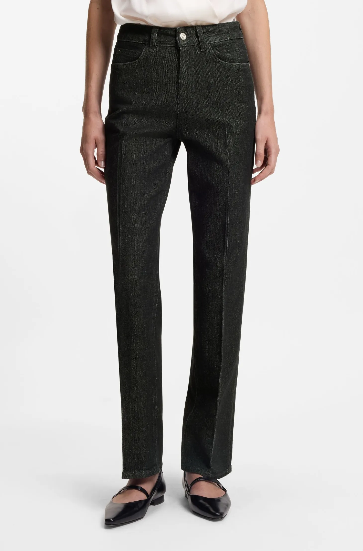 Slim-fit jeans in marble-structured black stretch denim