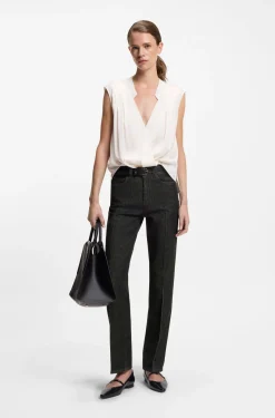 Slim-fit jeans in marble-structured black stretch denim