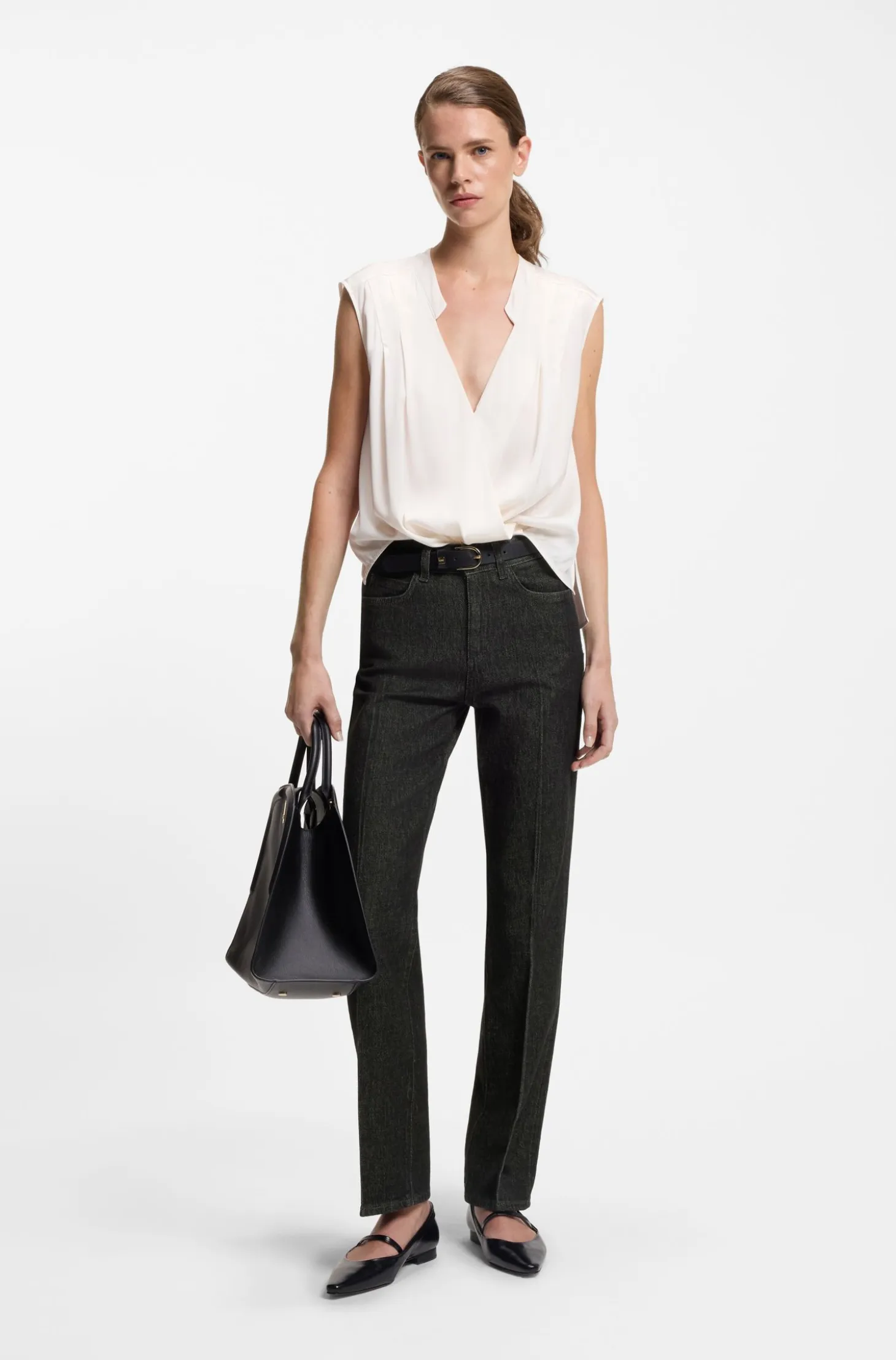 Slim-fit jeans in marble-structured black stretch denim