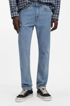 Slim-fit jeans in vintage-wash blue stretch denim