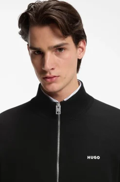 Slim-fit knitted jacket in cotton with logo detail