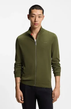 Slim-fit knitted jacket in cotton with logo detail