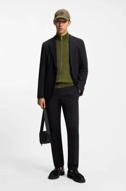 Slim-fit knitted jacket in cotton with logo detail