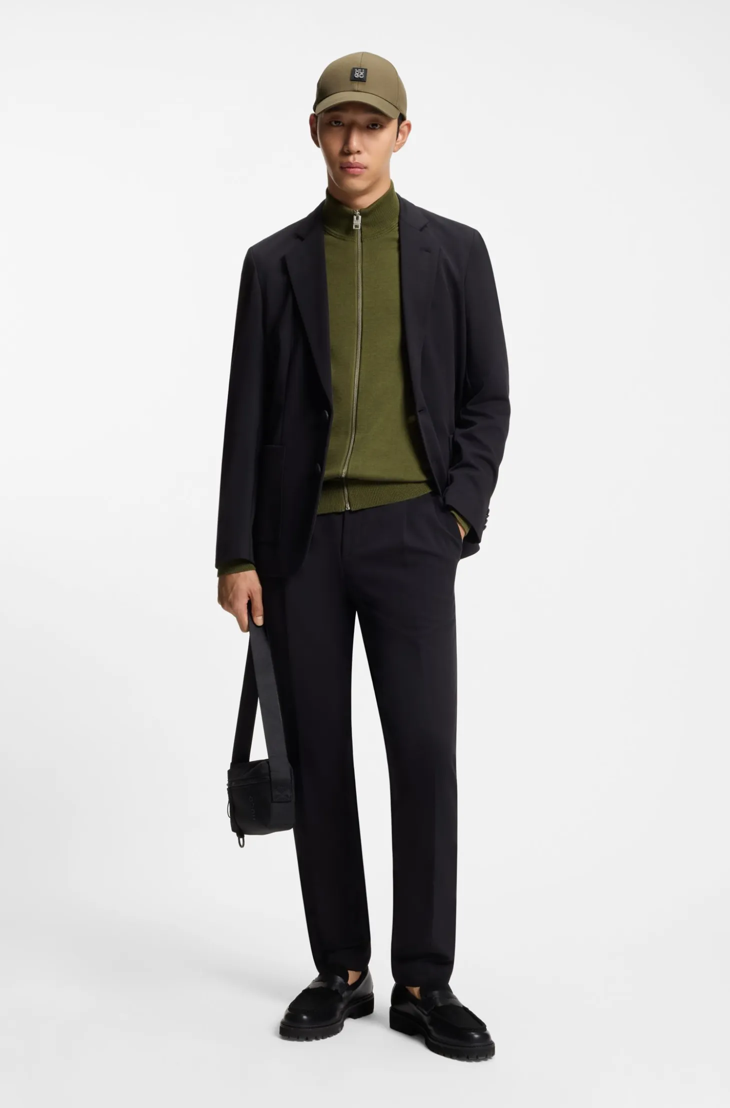 Slim-fit knitted jacket in cotton with logo detail