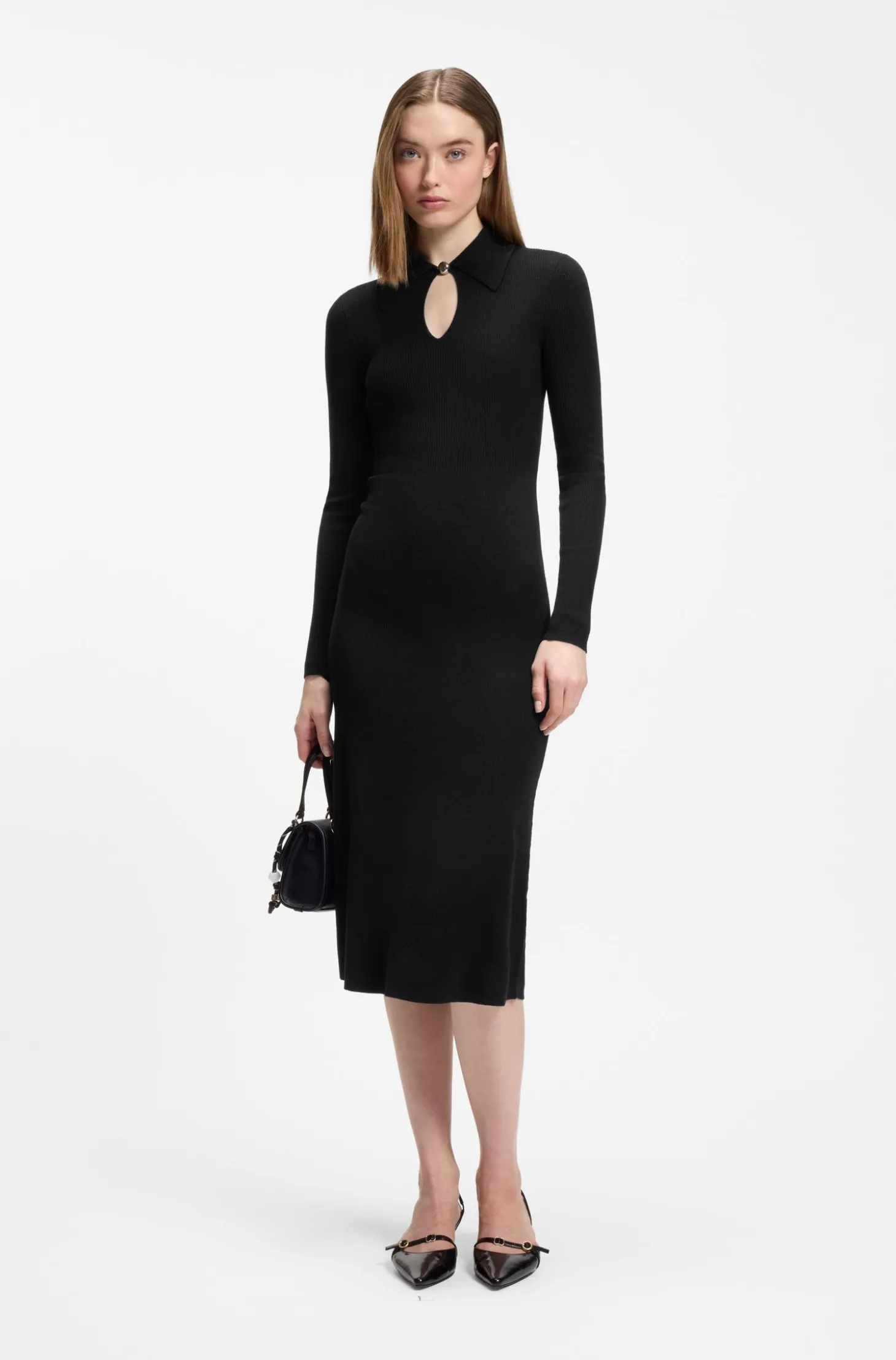 Slim-fit midi dress with keyhole polo collar