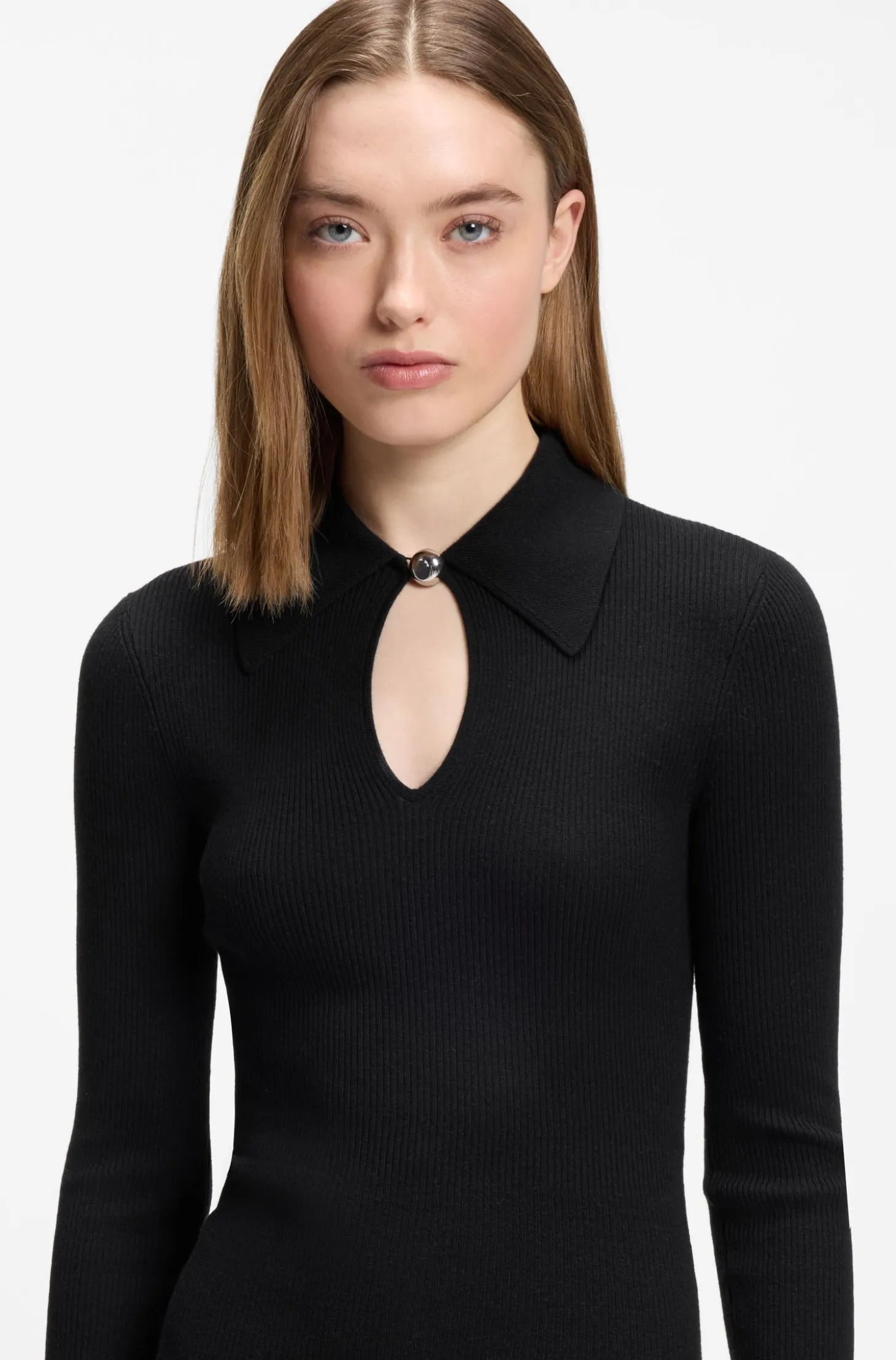 Slim-fit midi dress with keyhole polo collar