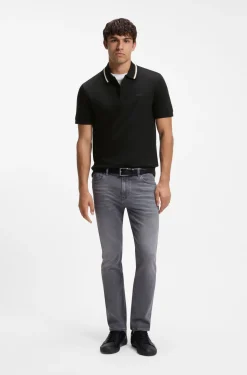 Slim-fit polo shirt in cotton with striped collar