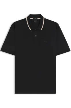Slim-fit polo shirt in cotton with striped collar